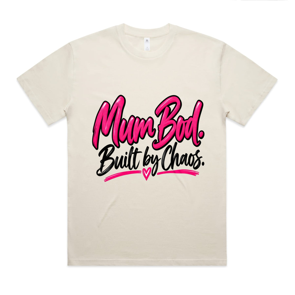 Mum Bod. Built by Chaos. Oversized Tee, front