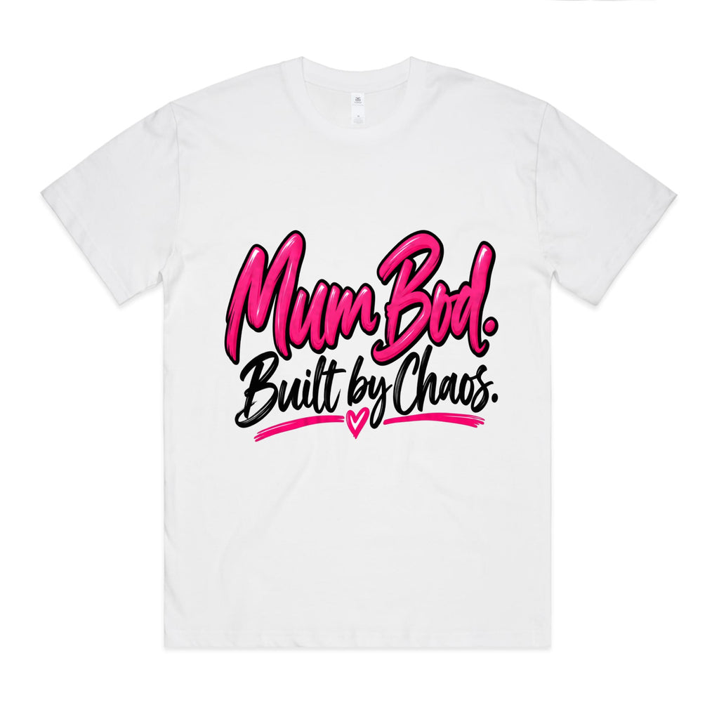 Mum Bod. Built by Chaos. Oversized Tee, front