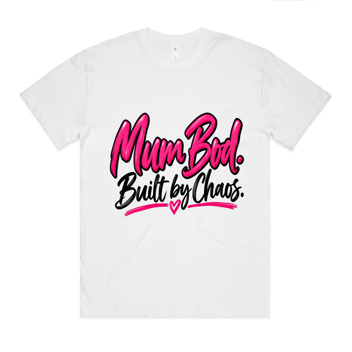 Mum Bod. Built by Chaos. Oversized Tee, front