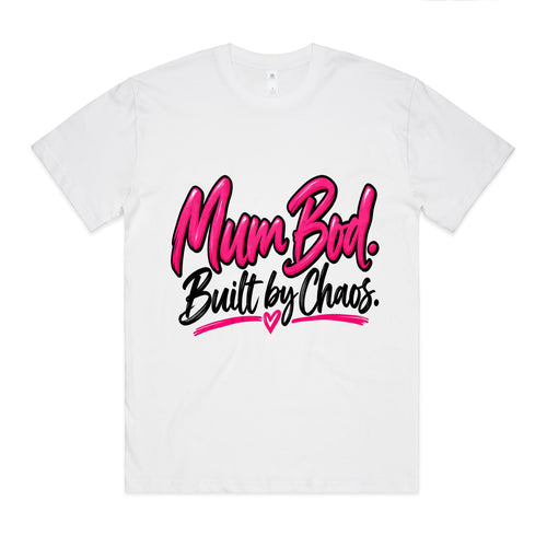 Mum Bod. Built by Chaos. Oversized Tee, front