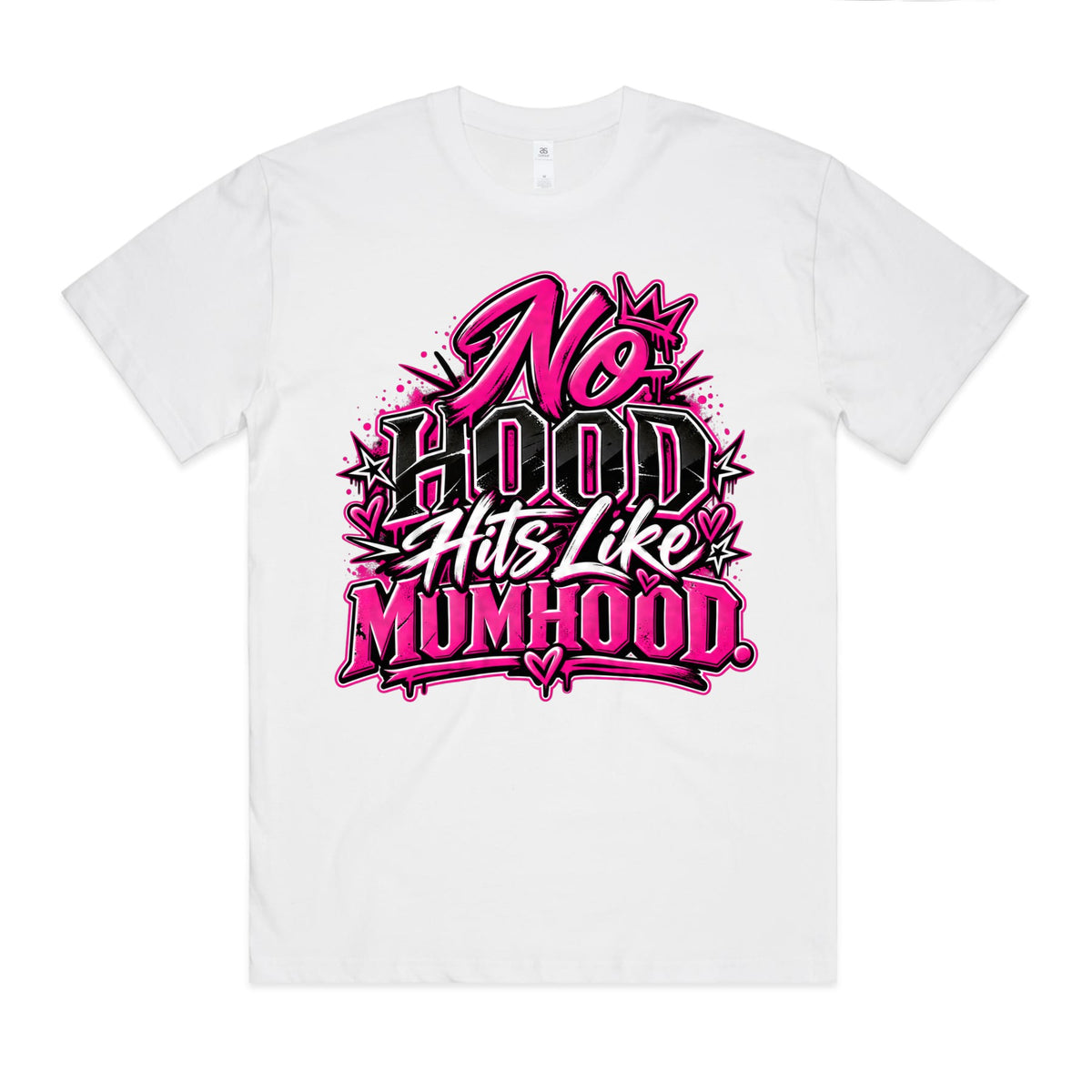 No Hood Hits Like Mumhood Oversized Tee, front